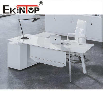 De witte Zwarte Moderne Lijst van het het Bureau Transparante Aangemaakte Glas van het Glasbureau