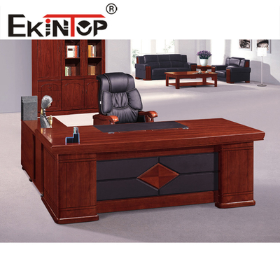 Geschilderd Groot Bureau Massief Hout Fineer Top Combinatie Lederen Stoel