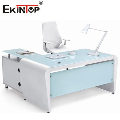 Desktop van het de Computerglas van het rechthoek de Witte Blauwe Bureau met Laden en Opslag