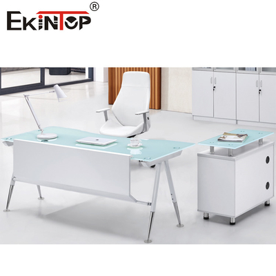 Desktop van het de Computerglas van het rechthoek de Witte Blauwe Bureau met Laden en Opslag