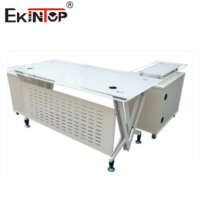 8 mm Dikte Modern glazen bureau met stalen benen voor kantoorgebouwen