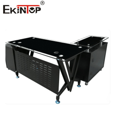8 mm Dikte Modern glazen bureau met stalen benen voor kantoorgebouwen