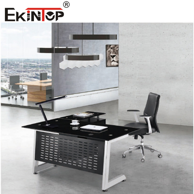 Metalen benen L-vormige glazen bureau Moderne manager tafel