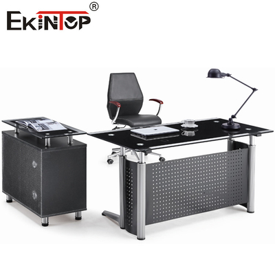 kantoormeubilair glas computer bureau met L-vormige lade