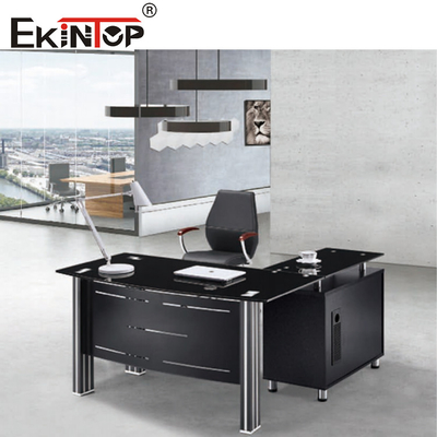 Moderne Glasdesktop met Metaalbenen en Lijst van het Lade de Uitvoerende Glas