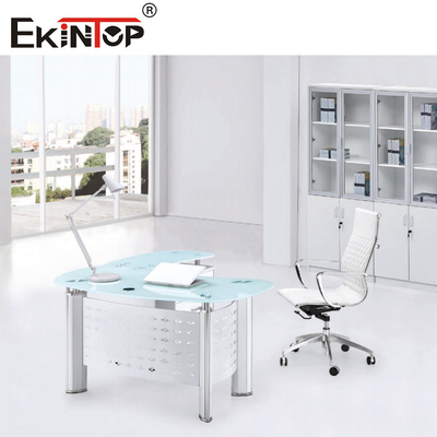 Commerciële kleine glazen top laptop bureau modern glazen kantoor schrijftafel