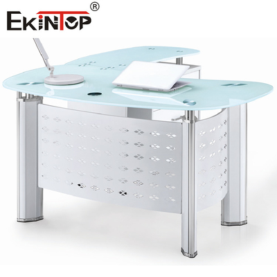 Commerciële kleine glazen top laptop bureau modern glazen kantoor schrijftafel