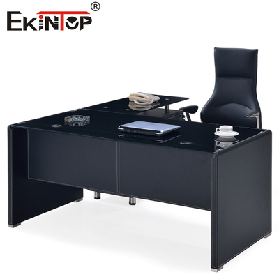Moderne Black Glass Computer Desk Met Metalen Benen Schuifkast Op maat