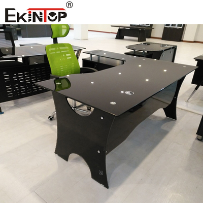 Waterdicht modern rechthoekig glazen bureau Zwart gehard glazen bureau