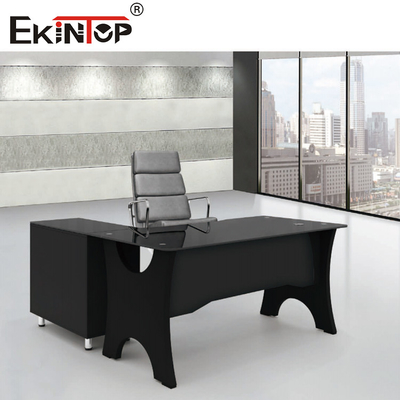 Waterdicht modern rechthoekig glazen bureau Zwart gehard glazen bureau