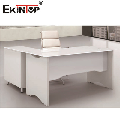 Wit L-vormig gehard glas Computertafel Kantoormeubelen Werktafel
