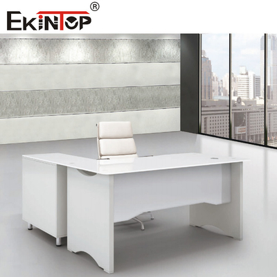 Wit L-vormig gehard glas Computertafel Kantoormeubelen Werktafel