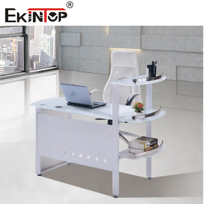 Blauw-wit glas kantoor tafel met 8mm bureau op maat