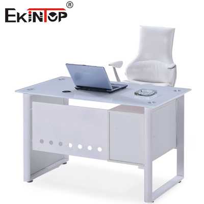 Blauw-wit glas kantoor tafel met 8mm bureau op maat