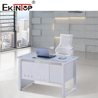Blauw-wit glas kantoor tafel met 8mm bureau op maat