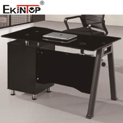 Commerciële zwart glas L-vormig bureau met laden Moderne kantoormeubelen