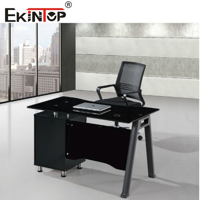 Commerciële zwart glas L-vormig bureau met laden Moderne kantoormeubelen