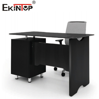 Commerciële zwart glas L-vormig bureau met laden Moderne kantoormeubelen