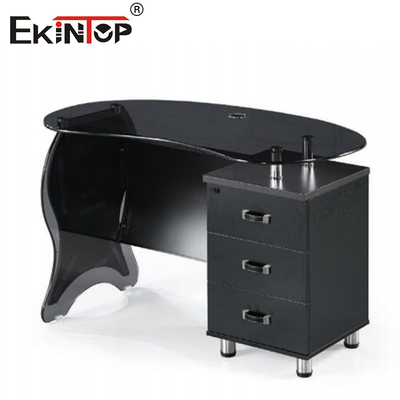 Hout Metalen Glas Hoek Computer Desk Zwart Glad Glanzend Afwerking
