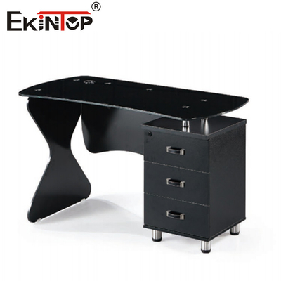 Hout Metalen Glas Hoek Computer Desk Zwart Glad Glanzend Afwerking