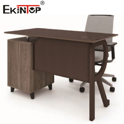 Bruin glas computer bureau met houten metalen laden