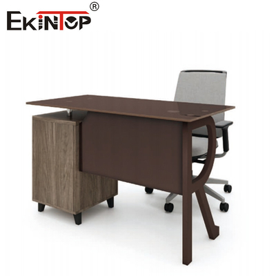 Bruin glas computer bureau met houten metalen laden