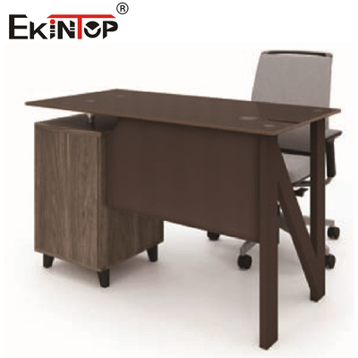 Bruin glas computer bureau met houten metalen laden