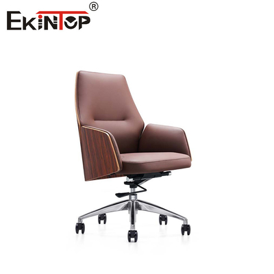 Blend Wood And Leather Office Chair PU Padded Armrest voor tijdloze verfijning