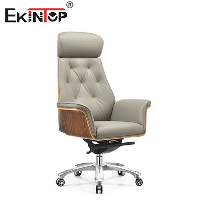 Hoogte verstelbare grijze leer conferentie stoelen houten frame en rugleuning