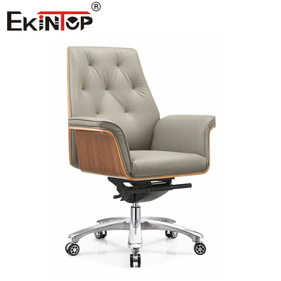 Hoogte verstelbare grijze leer conferentie stoelen houten frame en rugleuning