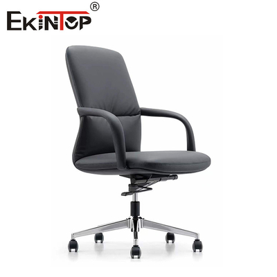 Bedrijfsstoel ergonomisch zwart PU leer kantoorstoel met wielen ontvangststoel