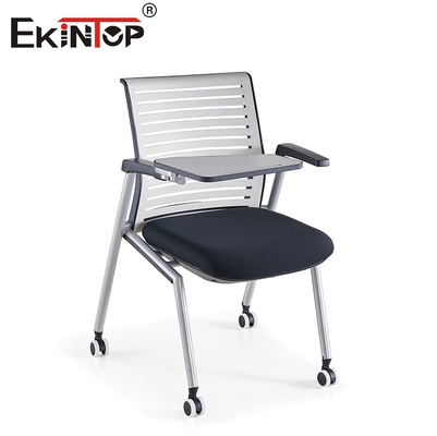 Poedercoating Frame Training Chair Mesh Backrest Met Schrijftablet Armsteun En Draaiende Rollers