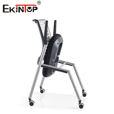 Poedercoating Frame Training Chair Mesh Backrest Met Schrijftablet Armsteun En Draaiende Rollers