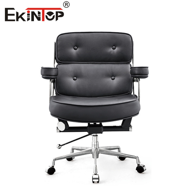 Mid back zwart leer kantoor stoel met casters uniek