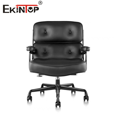 Mid back zwart leer kantoor stoel met casters uniek