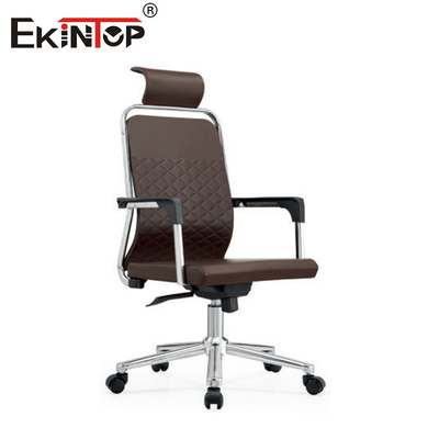 High Back Brown Leather Office Chair Met PU Pad Armleuningen En Swirl Feature