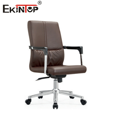 High Back Brown Leather Office Chair Met PU Pad Armleuningen En Swirl Feature