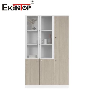 Walnotenkleurig archiefkasten met glaskasten
