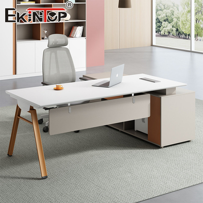 L-vormige Computer Desk Manager Office Desk Moderne stijl Acacia houten bureau