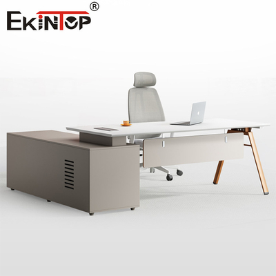 L-vormige Computer Desk Manager Office Desk Moderne stijl Acacia houten bureau