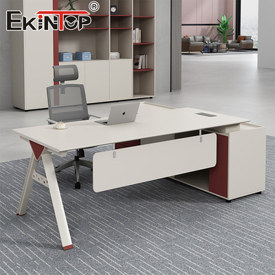 Minimalistisch kantoor bureau Acacia houten bureau met opslagkas en metalen benen
