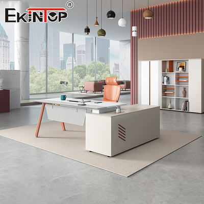 Moderne kantoormeubilair Tafel L-vormig Executive Office Desk Acacia Houten bureau