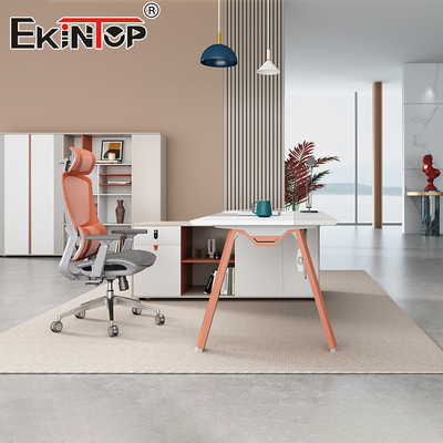 Moderne stijl MDF Materiaal L-vorm Acacia Hout Bureau Uitvoerend kantoor bureau