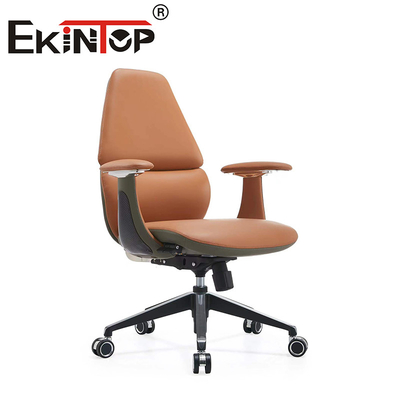 Draaibare ergonomische kantoorkamerstoel Lederklubstoelen met verstelbare armsteun