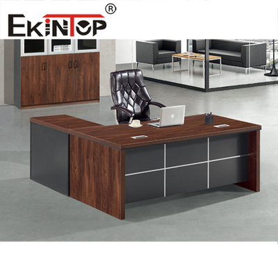 MDF Houten Executive Groot Bureau L-vormige PVC Randen Mahonie Kleur