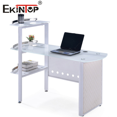 Blauw-wit glas kantoor tafel met 8mm bureau op maat