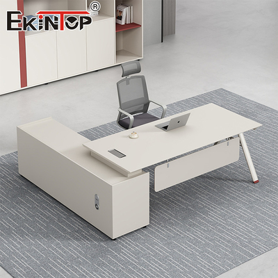 Moderne kantoormeubilair L-vormig bureau Aanpasbaar bureau van acaciahout
